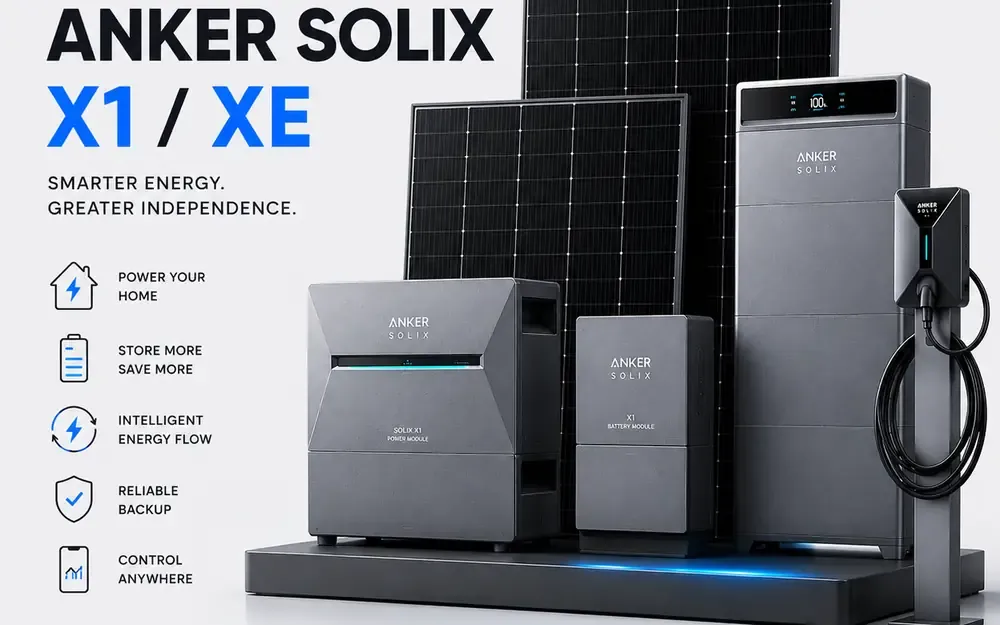 SolarFX complete energy system featuring the Anker SOLIX X1 and XE, solar panels and EV charger