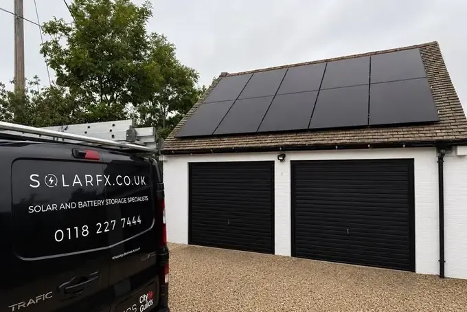 Completed ten-panel array on the garage roof in Reading, Berkshire