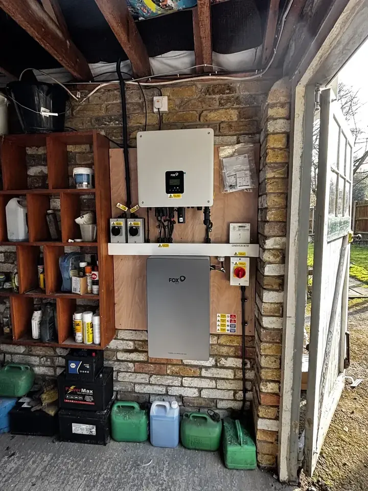 Inverter and associated electrical equipment mounted in an outbuilding