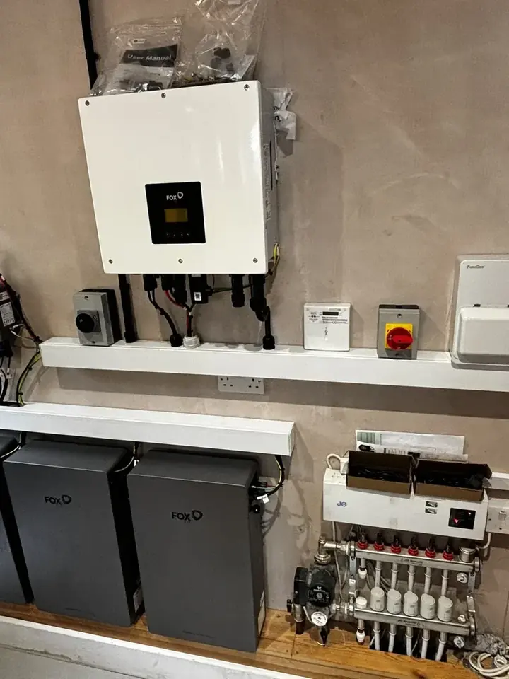 FOX ESS inverter and battery equipment installed in a plant room in Tadley