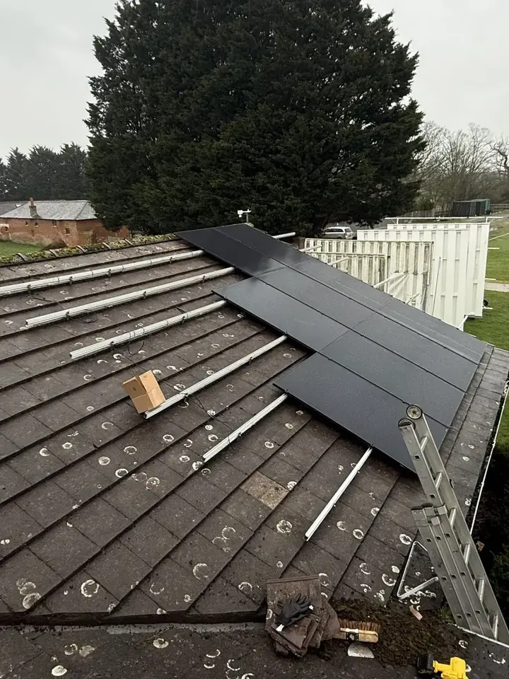 Mounting rails with the first AIKO panels in place, Bath Road, Reading
